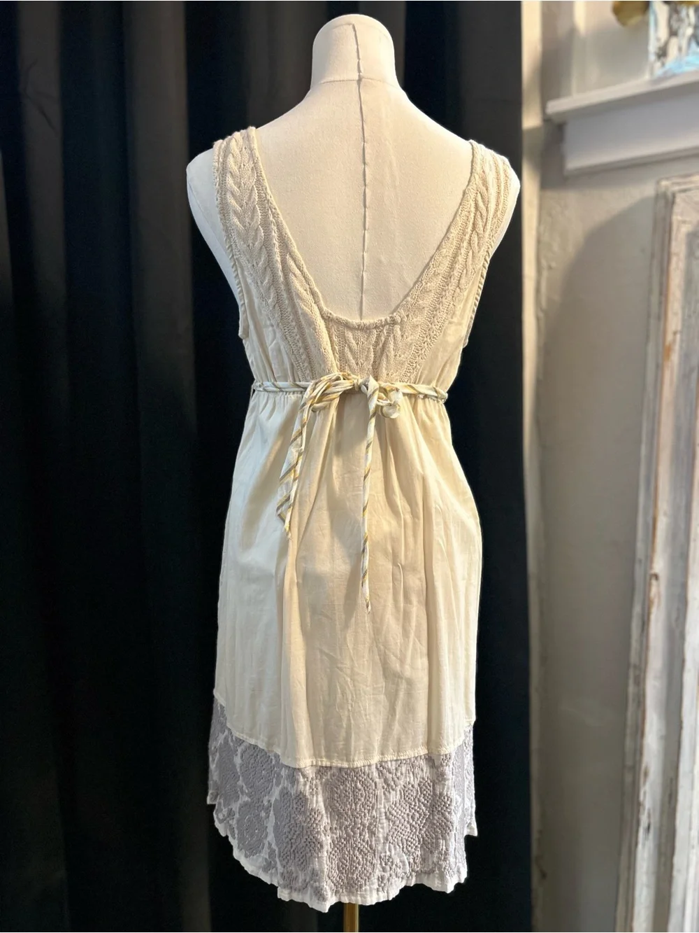 Free People Cream Lace-Trim Mini Dress with Lavender Hem